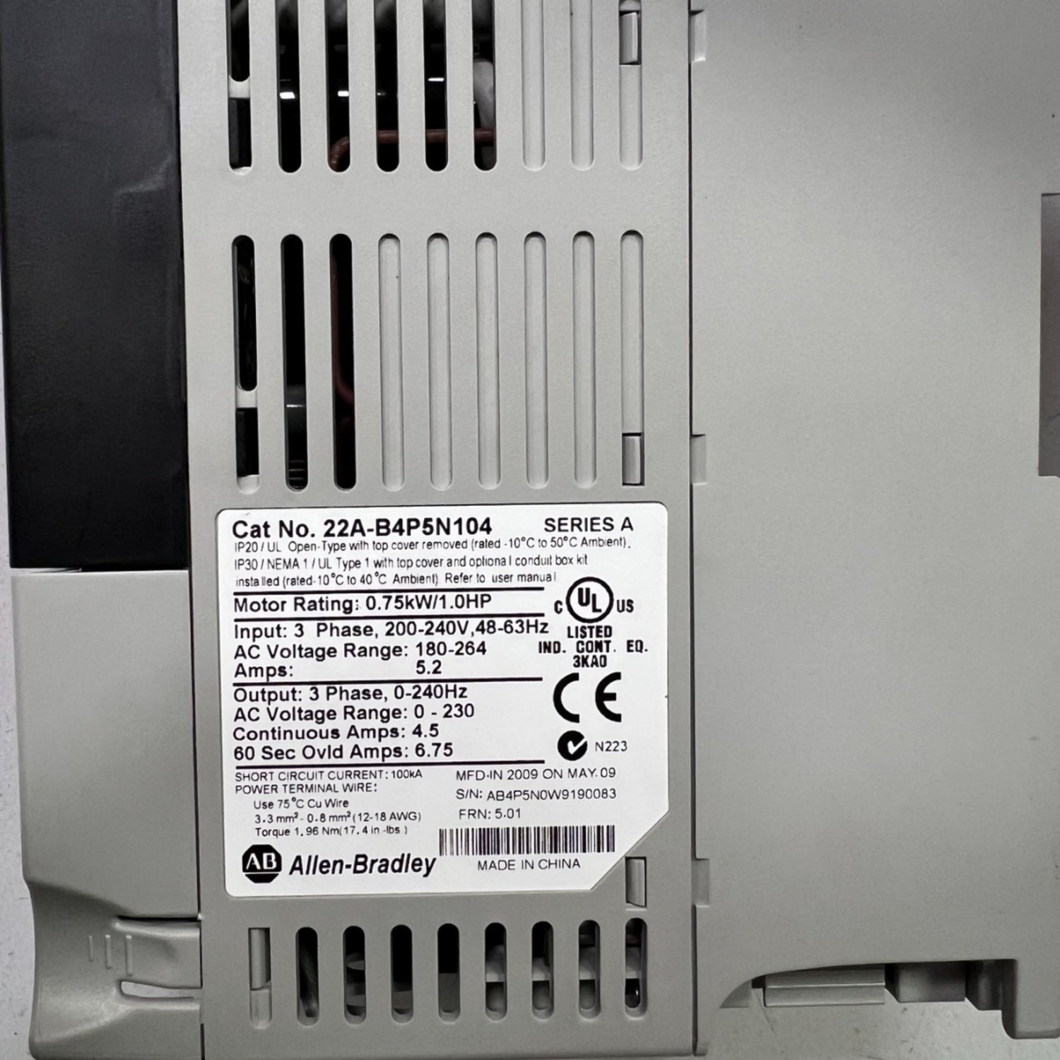 ALLEN-BRADLEY 22A-B4P5N104 Variable Frequency Drive (VFD) (PowerFlex 4) - Image 4