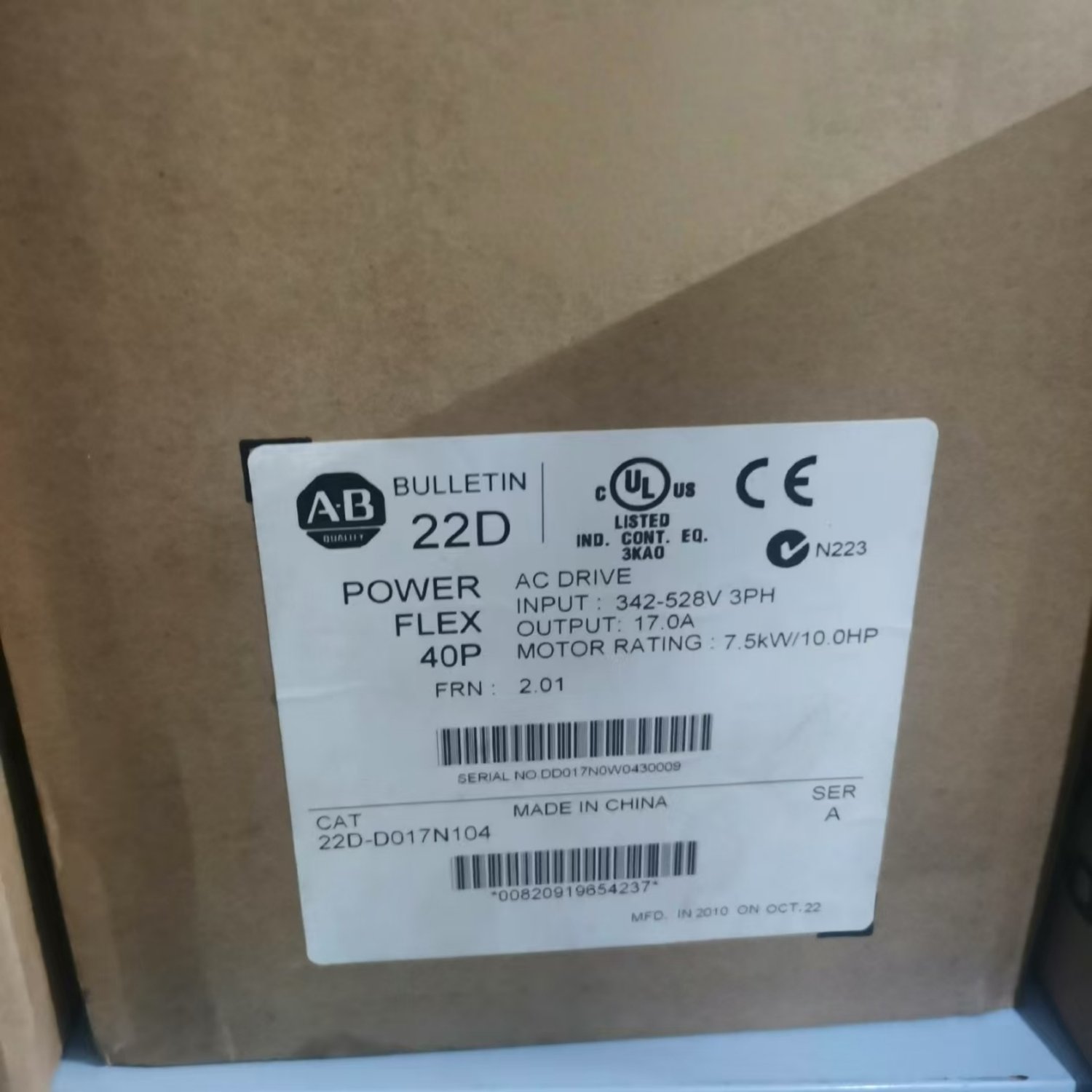 ALLEN-BRADLEY 22B-D017N104 Variable Frequency Drive (VFD) (PowerFlex 40)
