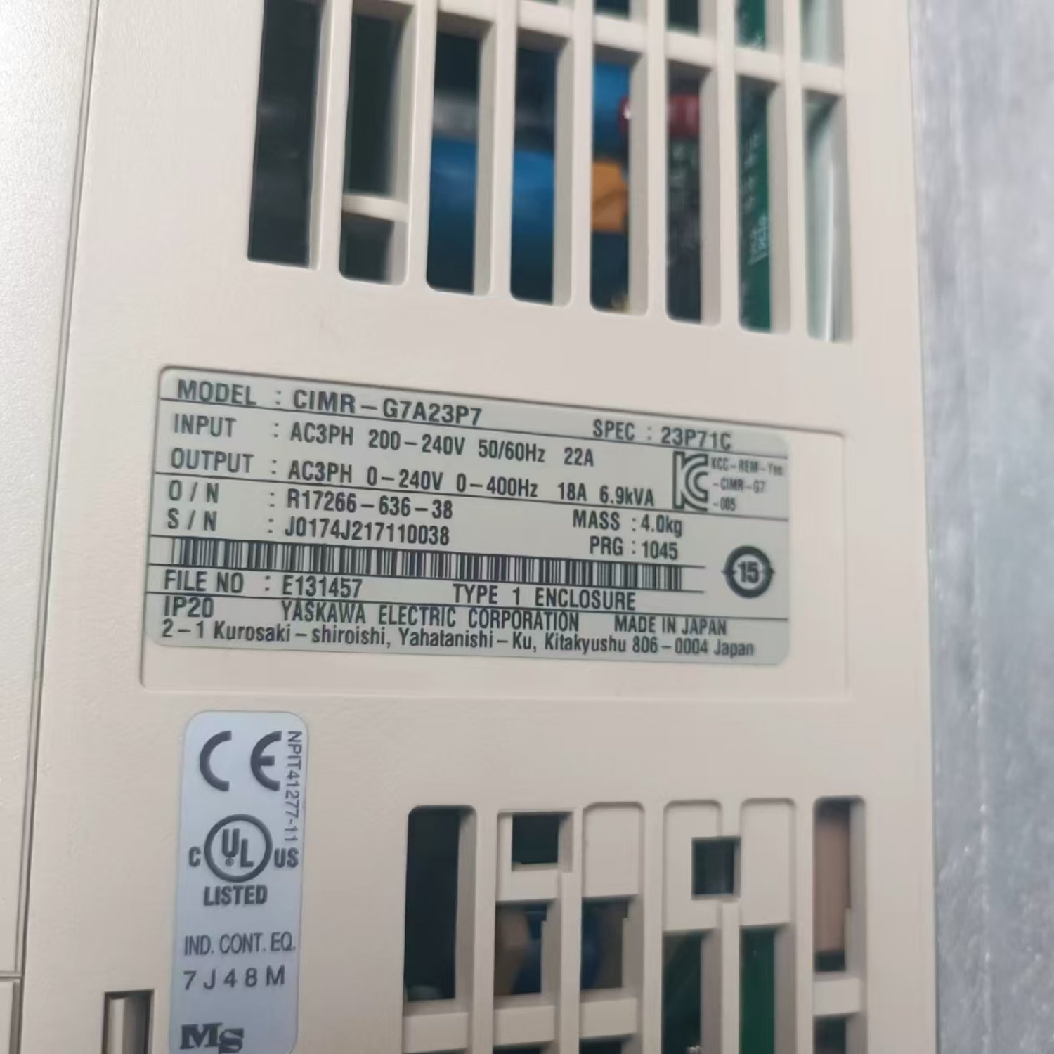 YASKAWA CIMR-G7A23P7 Inverter Drive (Varispeed G7) - Image 3