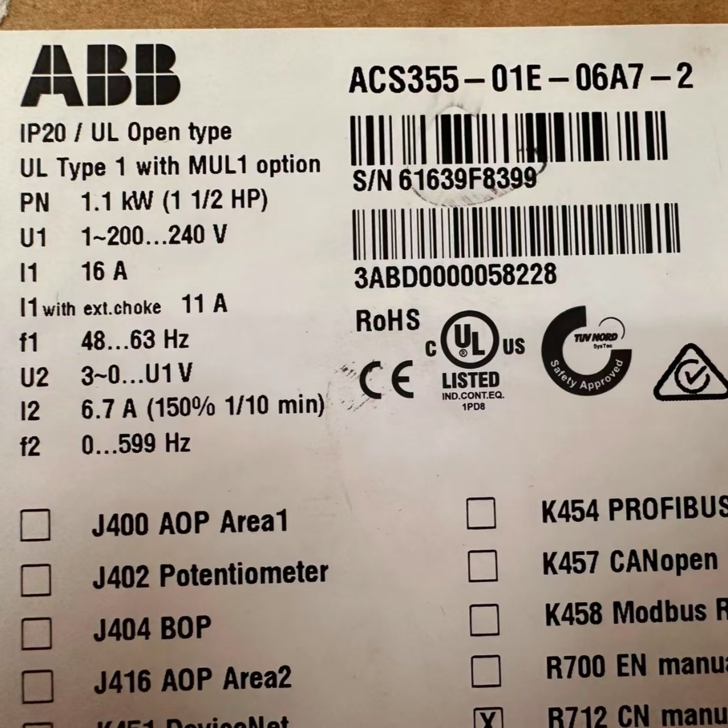 ABB ACS355-01E-06A7-2 General Purpose AC Drive