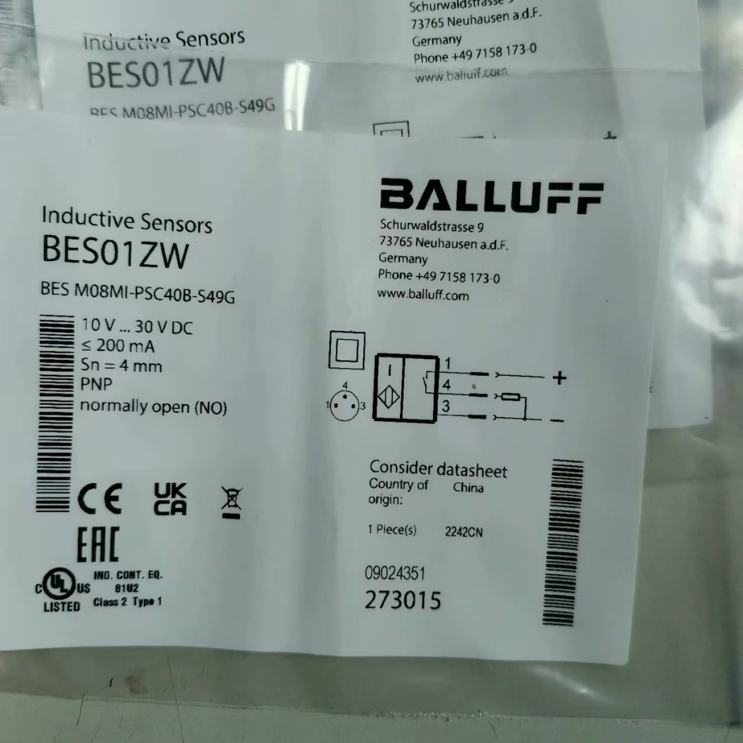 Balluff BES M08MI-PSC40B-S49G Inductive Proximity Switch (M8, 4 mm, PNP NO, M8 Connector) - Image 2