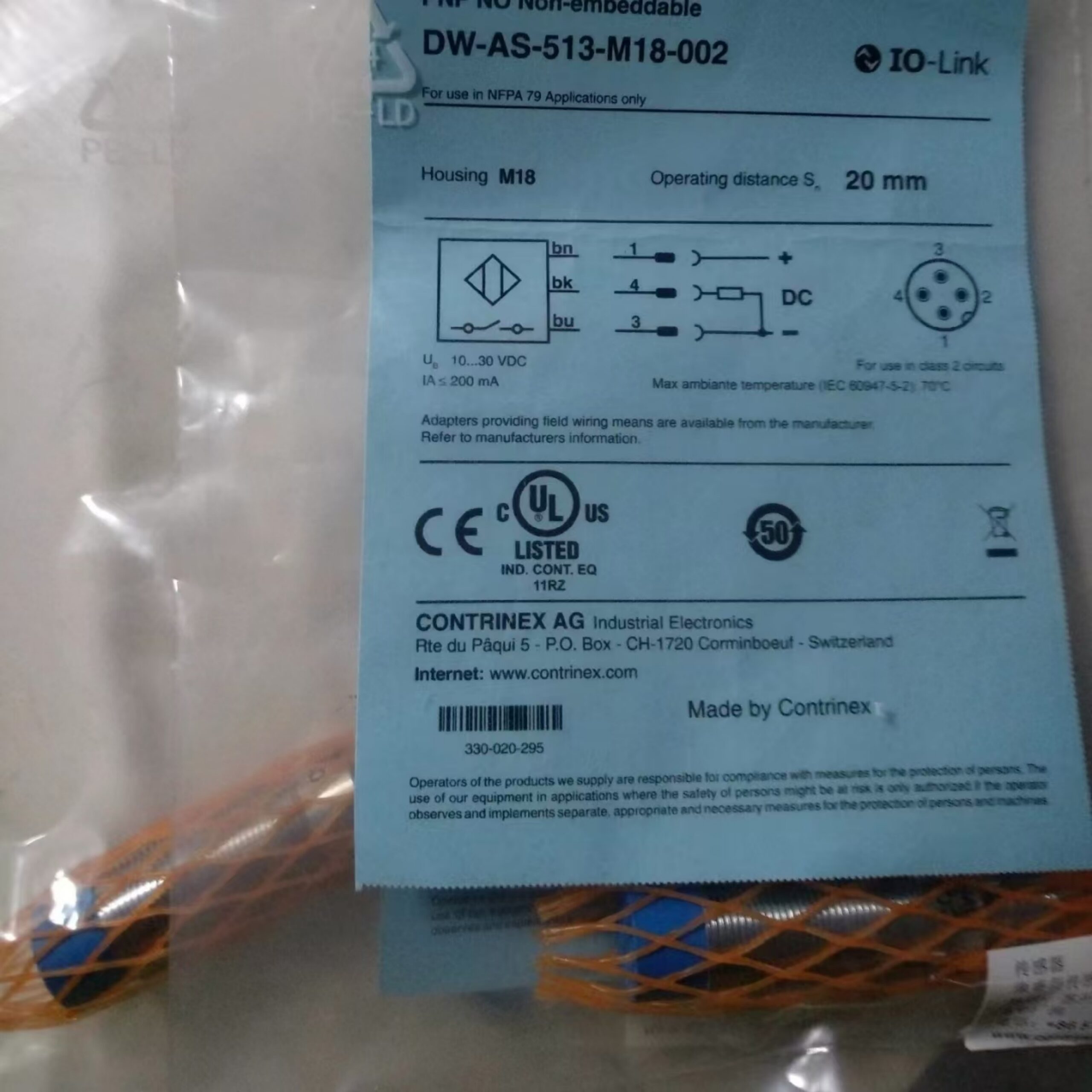 CONTRINEX DW-AS-513-M18-002 Inductive Proximity Sensor - Image 3