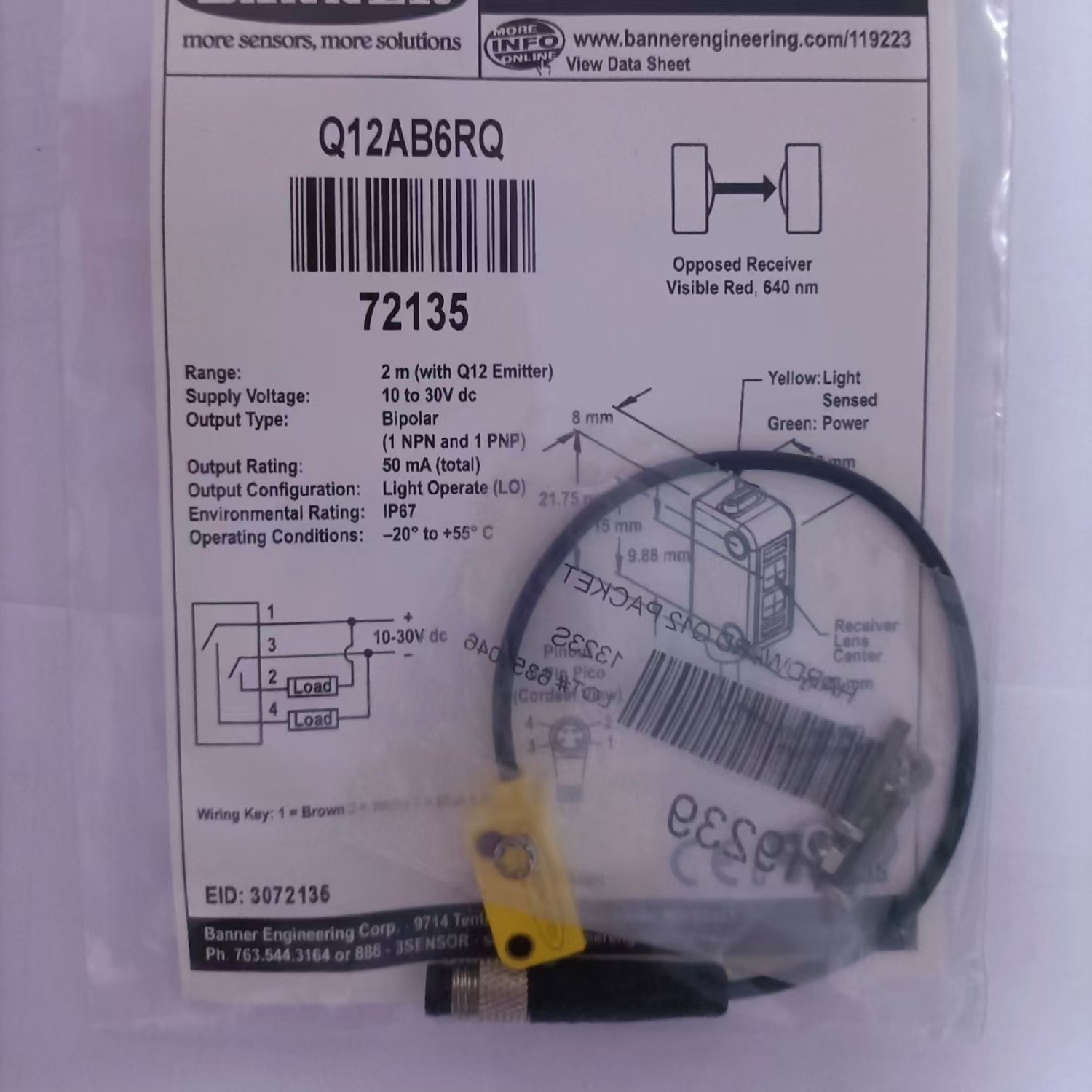 Banner Engineering Q12AB6RQ Opposed-Mode Photoelectric Sensor Receiver - Image 4