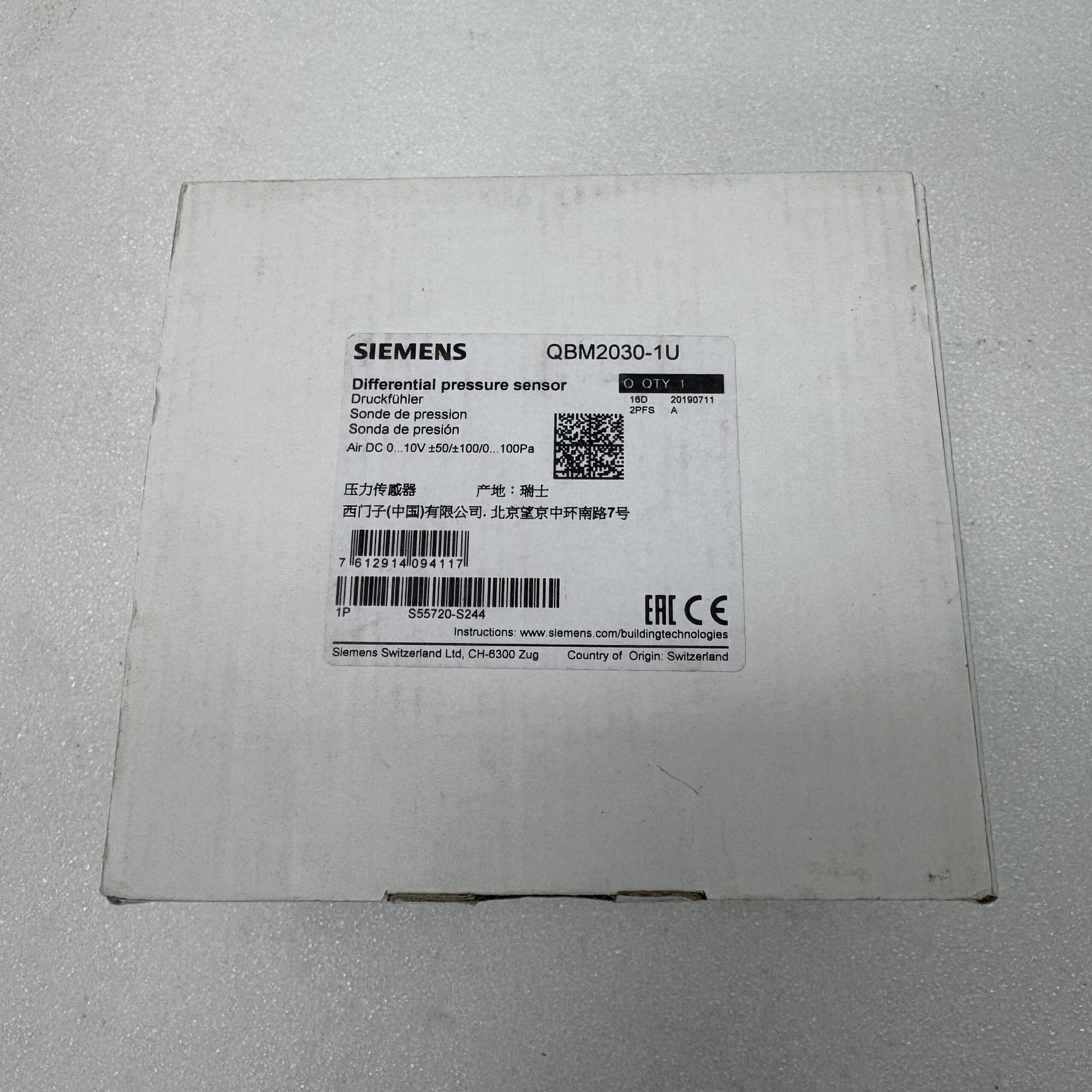SIEMENS QBM2030-1U Differential Pressure Sensor