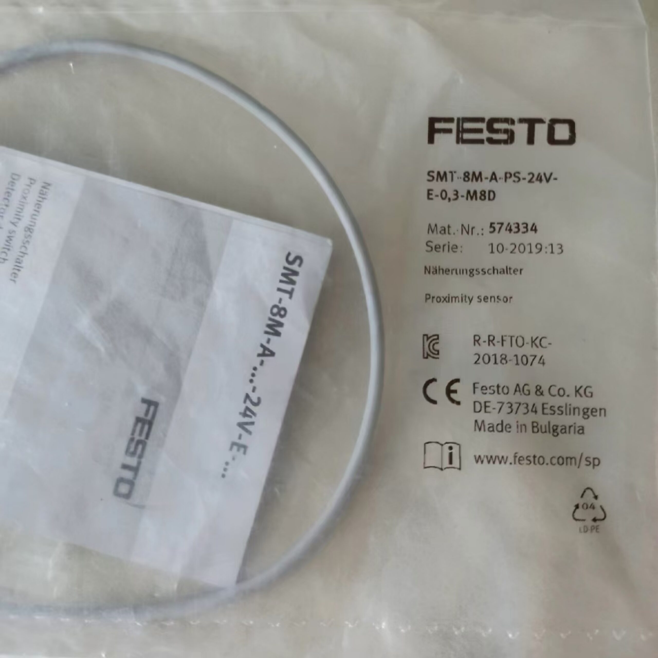 Festo SMT-8M-A-PS-24V-E-0,3-M8D 574334 Magneto-resistive Cylinder Sensor – product view 1